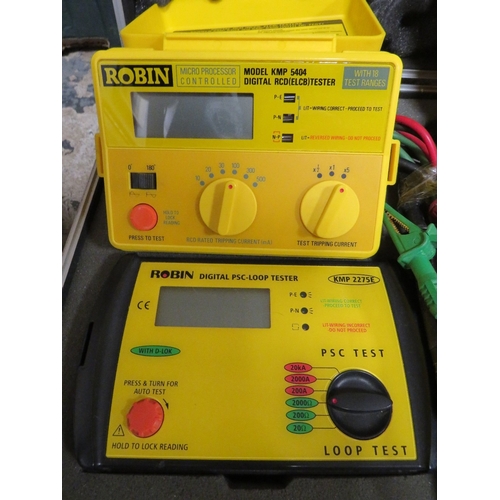 138 - A case of four Robin electrical testers together with a MEGGER earth tester