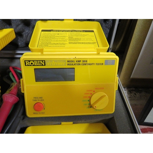 138 - A case of four Robin electrical testers together with a MEGGER earth tester