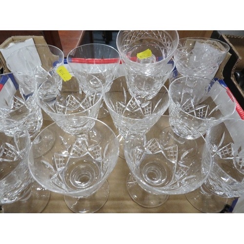 149 - Seven small trays of assorted glassware, mainly drinking glasses etc