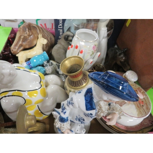 151 - Two trays of assorted ceramics together with a tray of glassware (3)