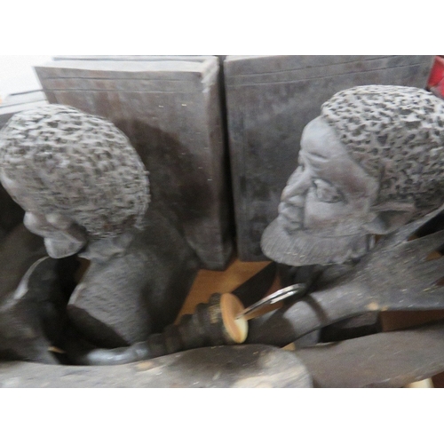 160 - A Tray of assorted African tribal treen etc together with a tray of African book ends etc