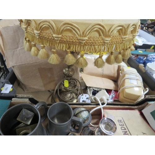 165 - Three trays of collectables and sundries to include metal ware and a tray of assorted clocks