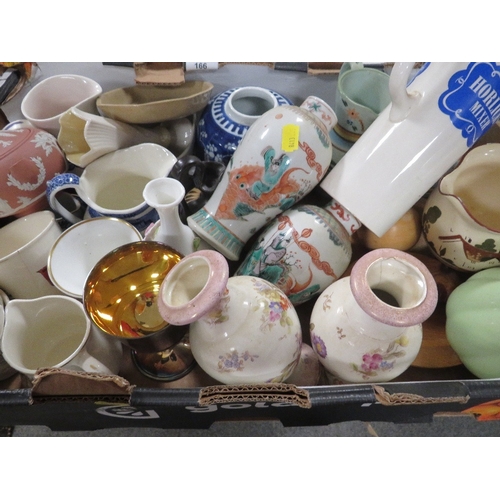 166 - Two trays of assorted ceramics etc