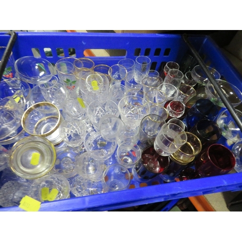 182 - Five trays of assorted glass and metal ware