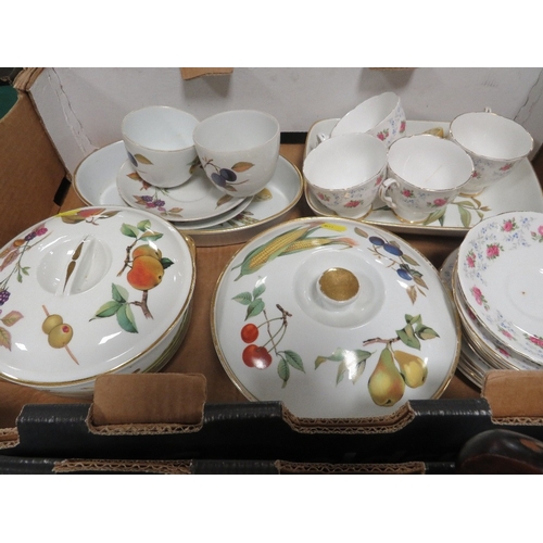 184 - Two trays of ceramics and sundries to include Royal Worcester Evesham