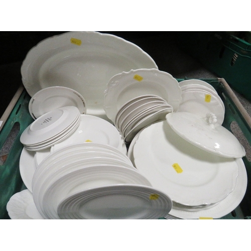 198 - A tray of assorted white dinner ware to include Wedgwood British Airways