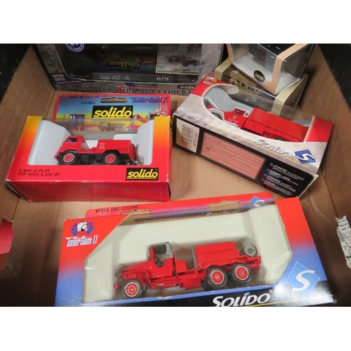 203 - Four boxed Solido military vehicles, three boxed Oxford military vehicles and three plastic camper v... 