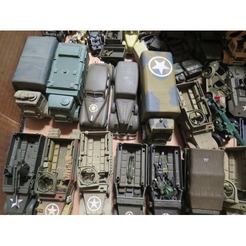 208 - Two trays of mainly Corgi/Solido die cast military vehicles together with a box of Combat tank magaz... 