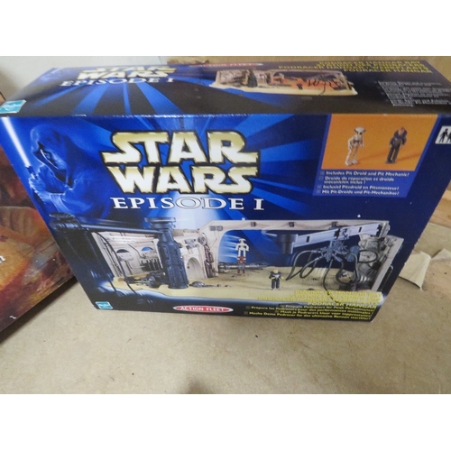 220 - Six boxed Star Wars Episode 1 items to include Podrace arena, Turbo Blast Podracers, Jar Jar Binks/N... 