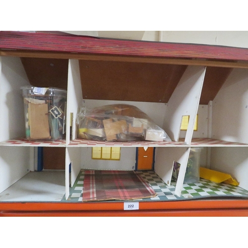 222 - A vintage dolls house and contents A/F