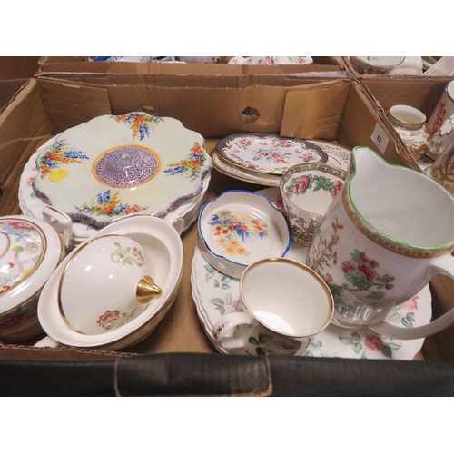 82 - Four trays of assorted ceramics to include Royal Crown Derby, Royal Albert, Royal Doulton etc