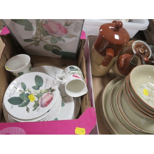 84 - Four trays of assorted ceramics to include an octagonal Wedgwood Kurtani bowl, Spode Stafford flower... 