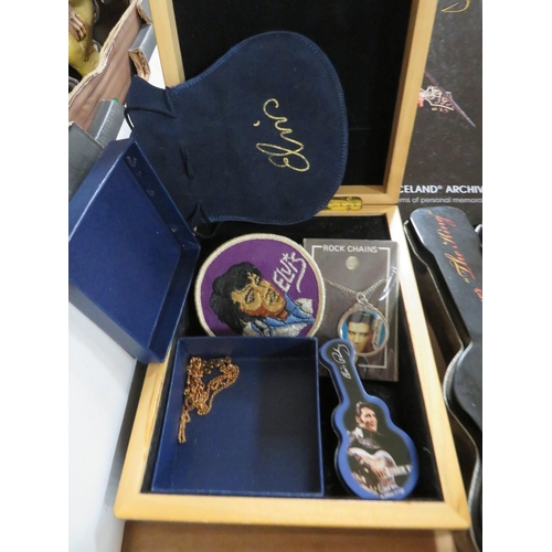 123 - A selection of Elvis collectables, to include three watches, a musical jewllery box and jewellery et... 