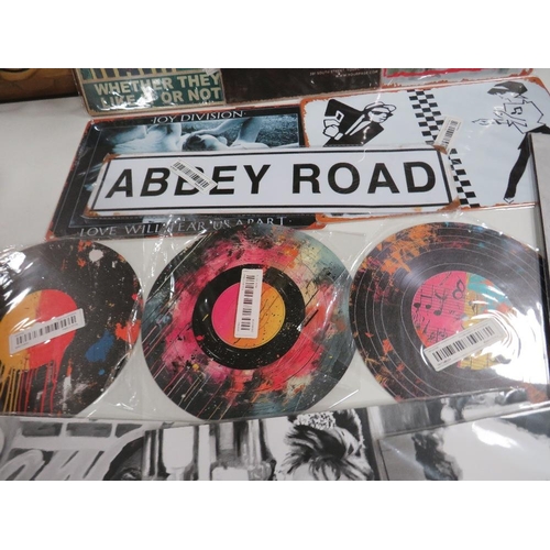 127 - A selection of vintage style metal signs, mainly music and film related, to include Abbey Road, Two ... 