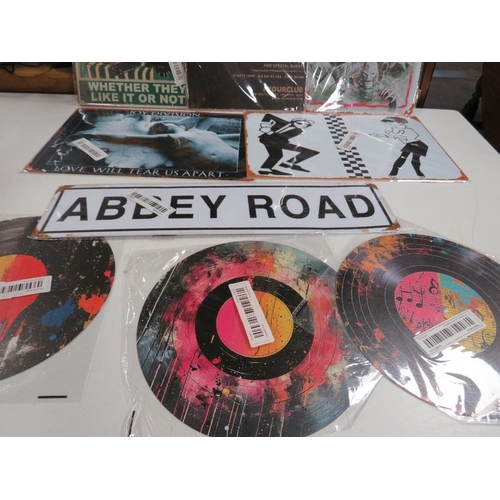 127 - A selection of vintage style metal signs, mainly music and film related, to include Abbey Road, Two ... 