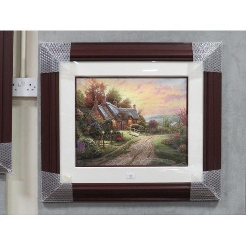 13 - A Thomas Kinkade signed country landscape with cottage, 40 x 50 cm