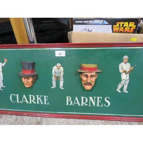 24 - A cricketing character board with famous cricketers from the past in relief 31 x 184 cm