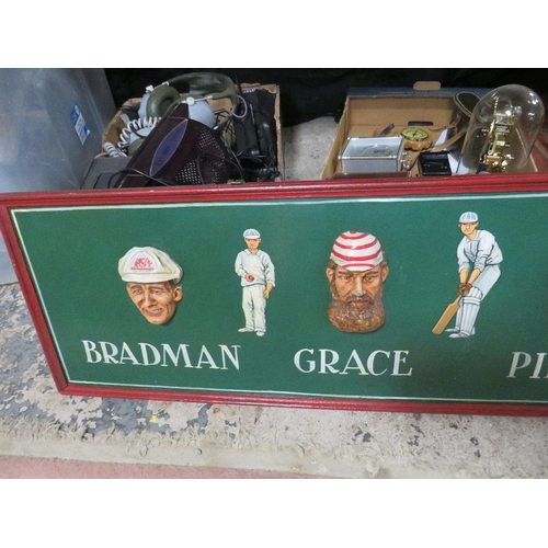 24 - A cricketing character board with famous cricketers from the past in relief 31 x 184 cm