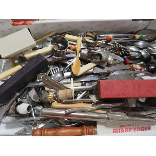 261 - A tray of flatware etc to include a hallmarked silver napkin ring