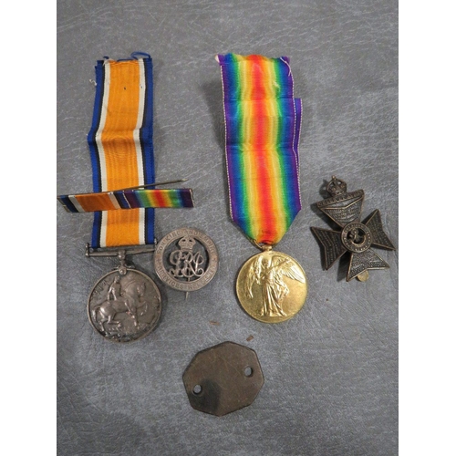 319 - A WW1 British war & Victory medal pair, named to R - 16965 PTE. E.A. REES, related dog tag and cap b... 