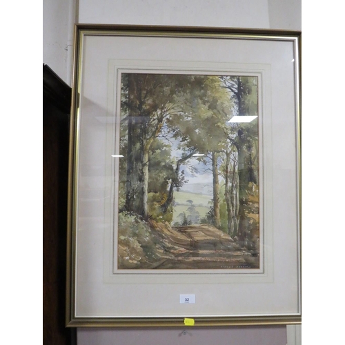 32 - A Sidney Perrin watercolor fo a wooded path