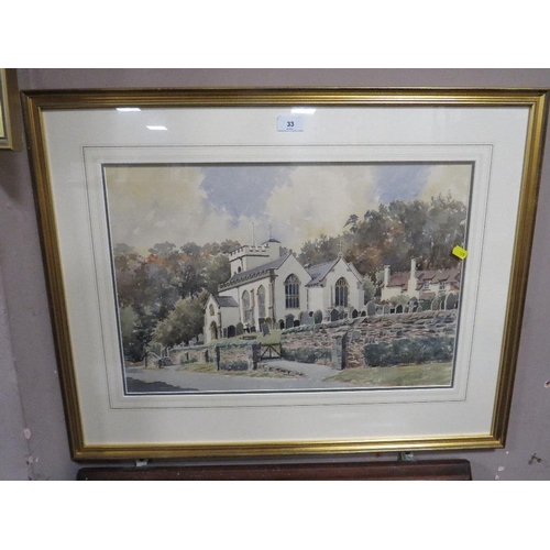 33 - A Sidney Perrin watercolor of a church