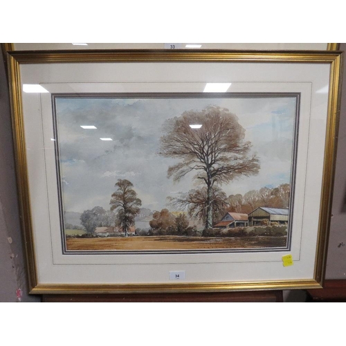 34 - A Sidney Perrin watercolor of a country landscape