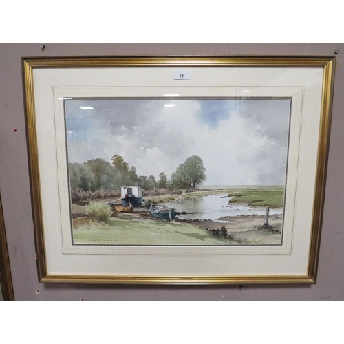 36 - A Sidney Perrin watercolor of an estuary scene