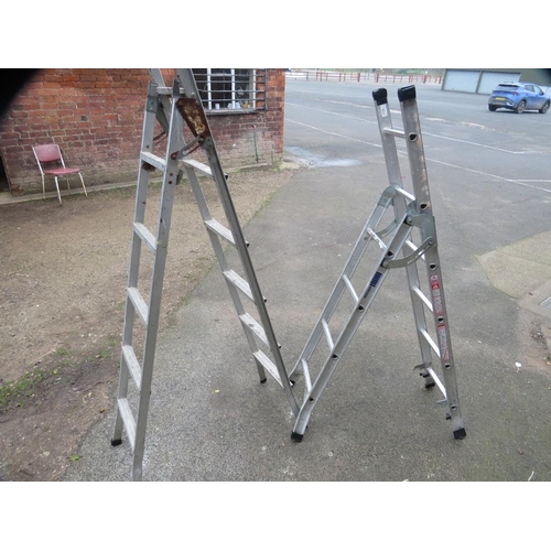 615 - Two aluminium multi function extending step ladders