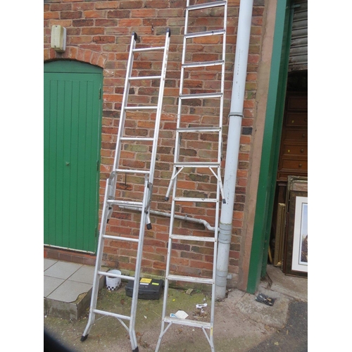 615 - Two aluminium multi function extending step ladders