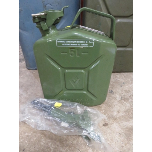 641 - Three jerry cans to include a US Army example, a British Army example with crows foot mark and a mod... 