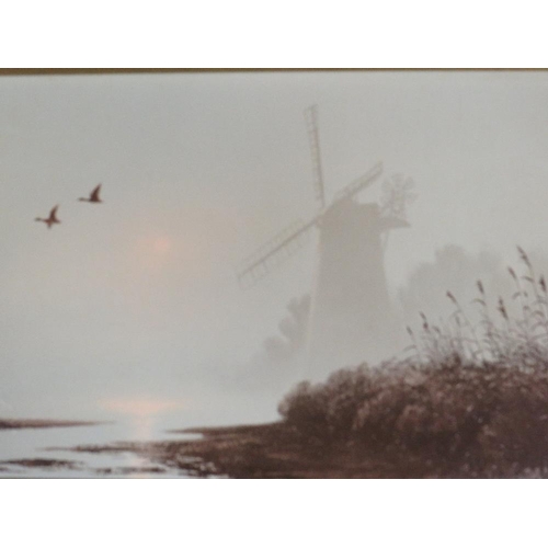 7 - A pair of gilt framed oval prints together with a Coulson windmill print (3)