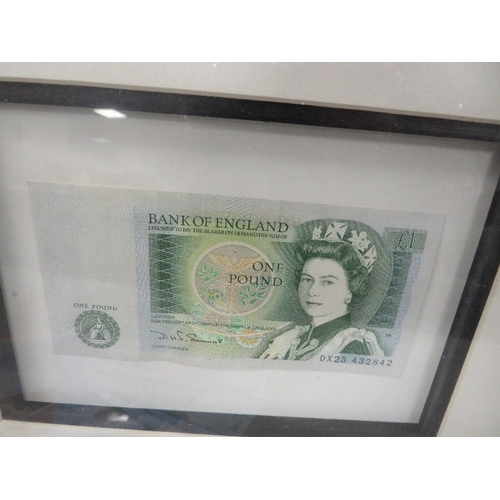 447 - A collection of world banknotes, loose and in frames, to include uncirculated examples