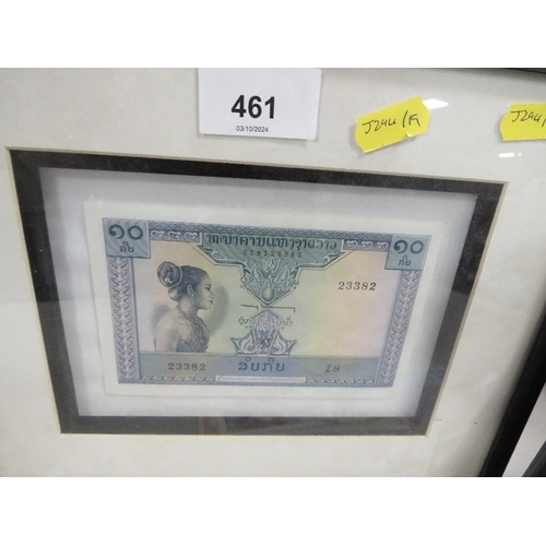 447 - A collection of world banknotes, loose and in frames, to include uncirculated examples