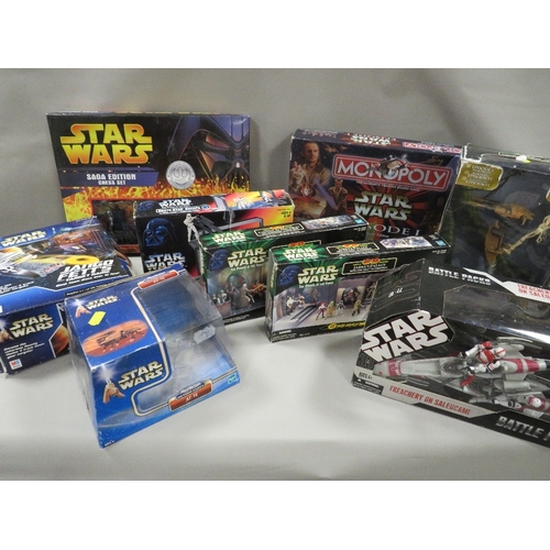 276 - Mixed boxed Stars Wars items to include AT-TE, episode 1 Stap, Jango Fetts target game, Saga edition... 