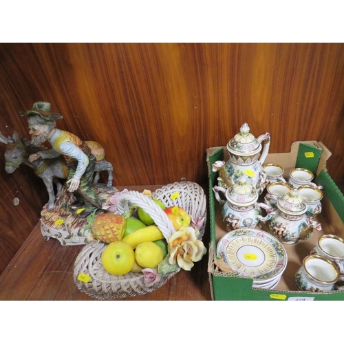 279 - A Capo Di Monte tea set together with a Capo Di Monte Fruit basket and a Capo Di Monte figure of a m... 