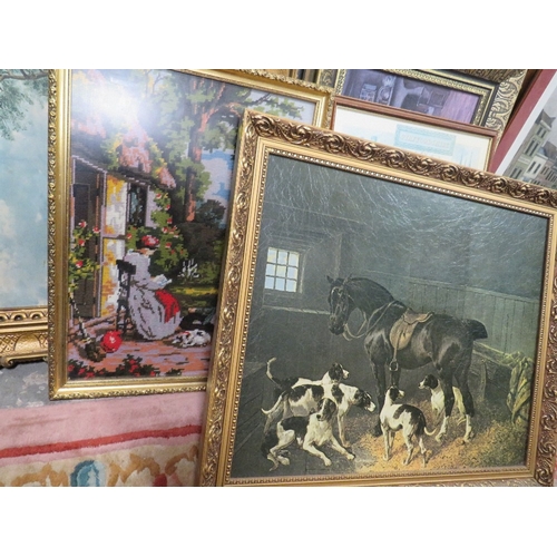 11 - A quantity of assorted gilt framed prints to include an Albrighton Hunt signed print