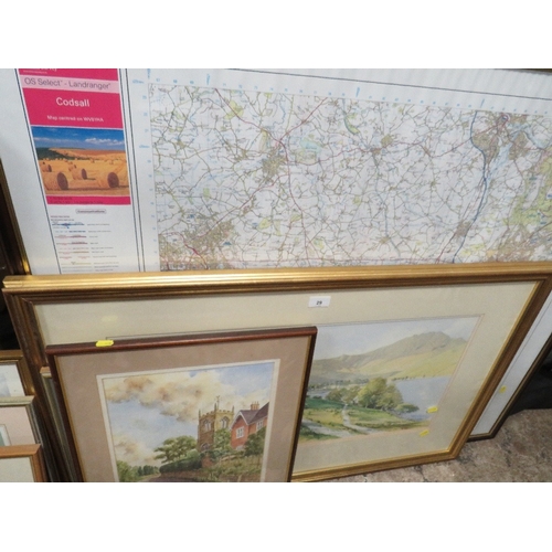 29 - A quantity of assorted pictures to include a Hubert Knowles watercolor etc.