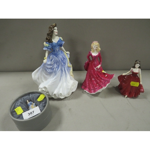 307 - Four figurines to include Royal Doulton miniature Pretty Lady 1998 Rebecca, Coalport Debutante Becky... 