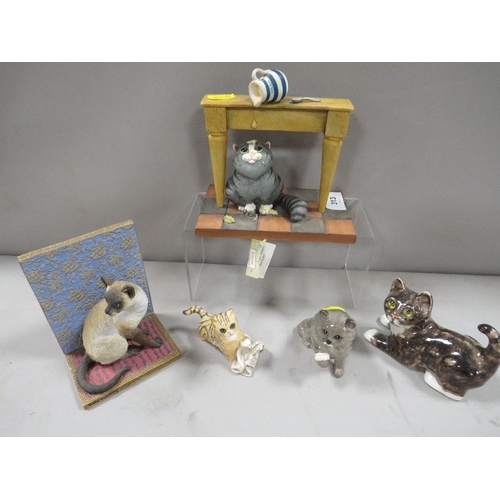 313 - Five various cat figures, to include Beswick, Royal Doulton, Linda Jane Smith etc., (5)