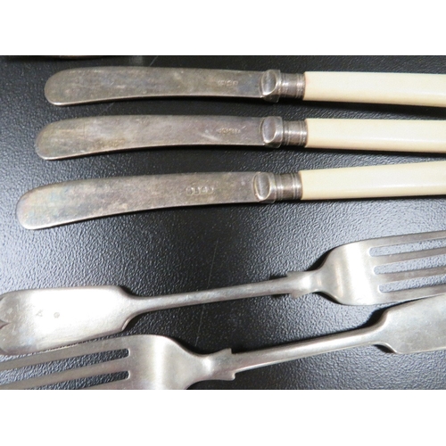 364 - A pair of Georgian hallmarked silver sugar tongs together with silver plated flatware