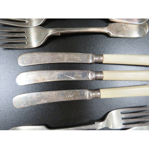 364 - A pair of Georgian hallmarked silver sugar tongs together with silver plated flatware