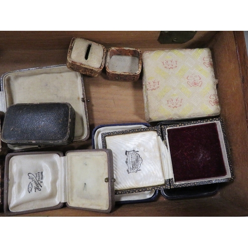 408 - A wooden box of antique jewellery presentation boxes