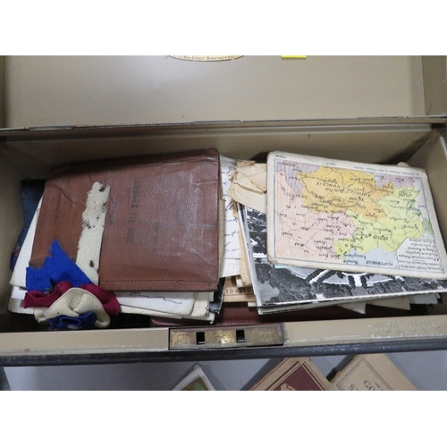 450 - A tin of military and early 20th century documents and ephemera to include active service tracts, po... 