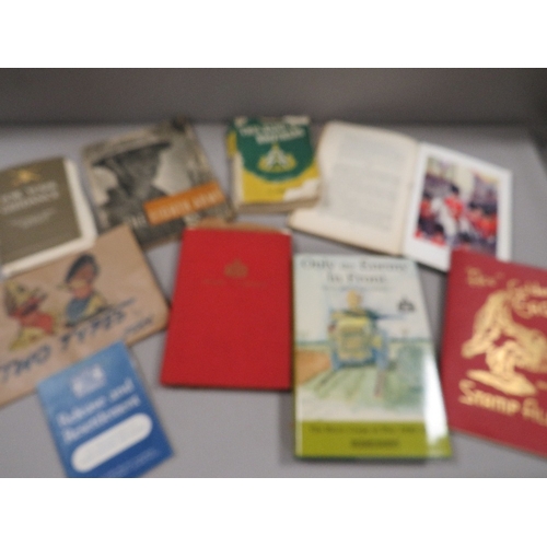 460 - A tray of military ephemera etc to include books, vintage stamp album and correspondence