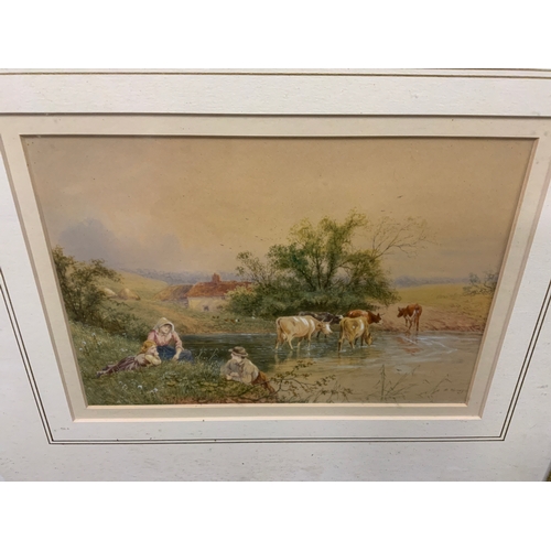 18 - A framed M Jackson watercolour together with a smaller watercolour depicting cattle and children. (2... 