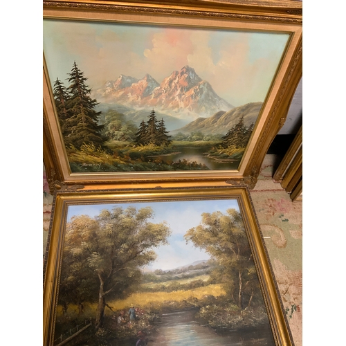 23 - Four oil on canvas paintings to include an Alpine scene. (4)