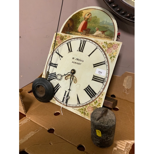 721 - W Norris of Newport - An antique thirty hour painted face longcase clock movement with pendulum and ... 