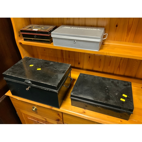 726 - Four vintage deed/cash boxes