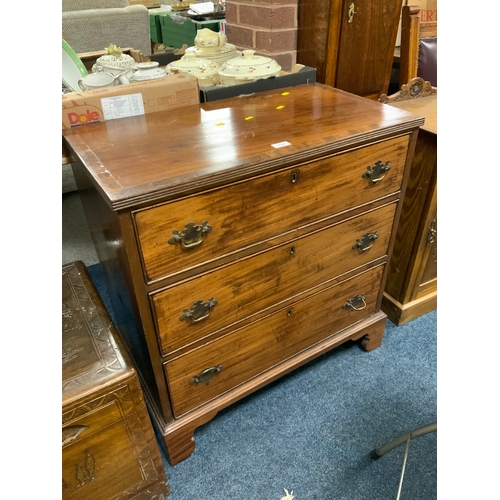 745 - A small 19th century mahogany three drawer chest H 80 cm W 79 cm